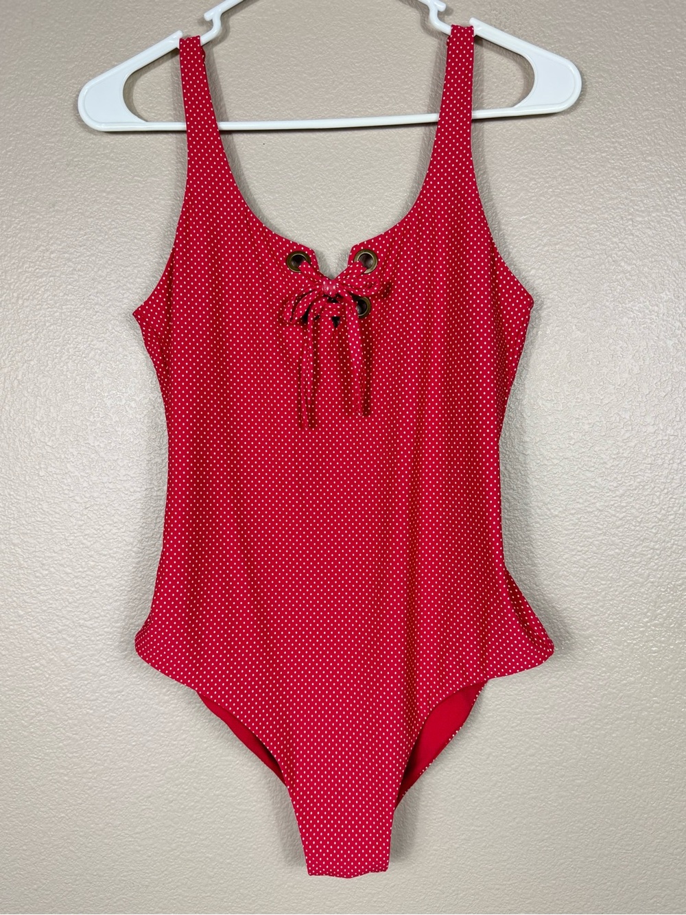 Roxy American Beauty Red Polka Dot One Piece Swimsuit full coverage Medium J - Picture 2 of 9
